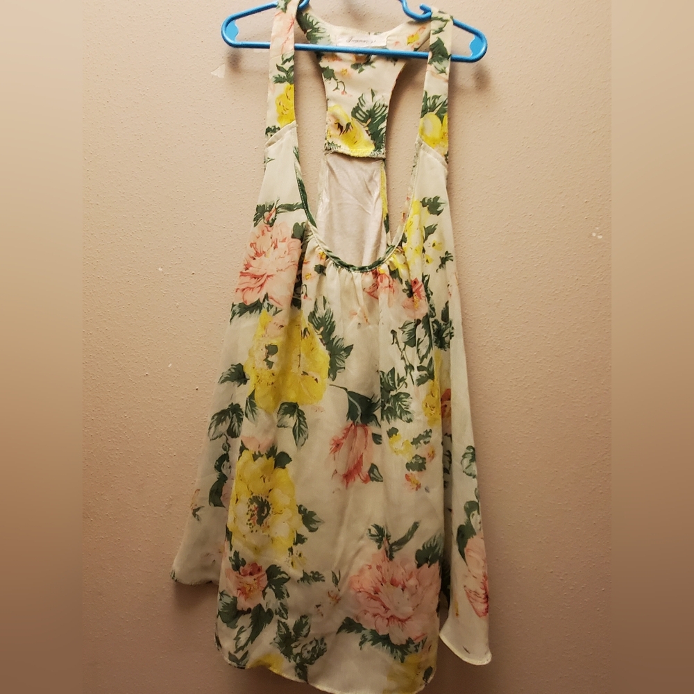 Floral Womens Top- Yellow and Pink  Cream Flowy